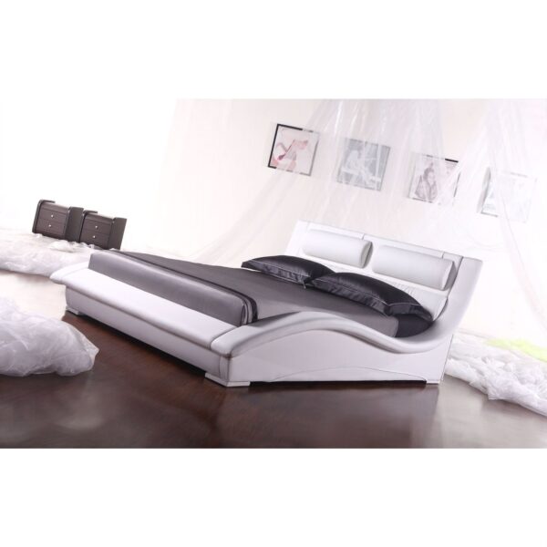 King size Modern White Faux Leather Platform Bed with Headboard - Image 3