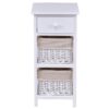 White Wood 1-Drawer End Table Nightstand with 2 Wicker Baskets - Image 2