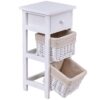 White Wood 1-Drawer End Table Nightstand with 2 Wicker Baskets - Image 3