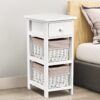 White Wood 1-Drawer End Table Nightstand with 2 Wicker Baskets - Image 5