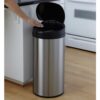 Round Stainless Steel 13-Gallon Touchless Kitchen Trash Can - Image 2