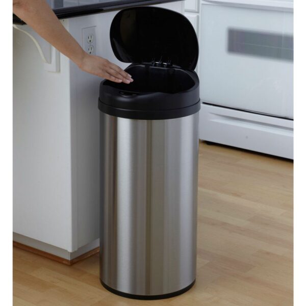 Round Stainless Steel 13-Gallon Touchless Kitchen Trash Can - Image 2