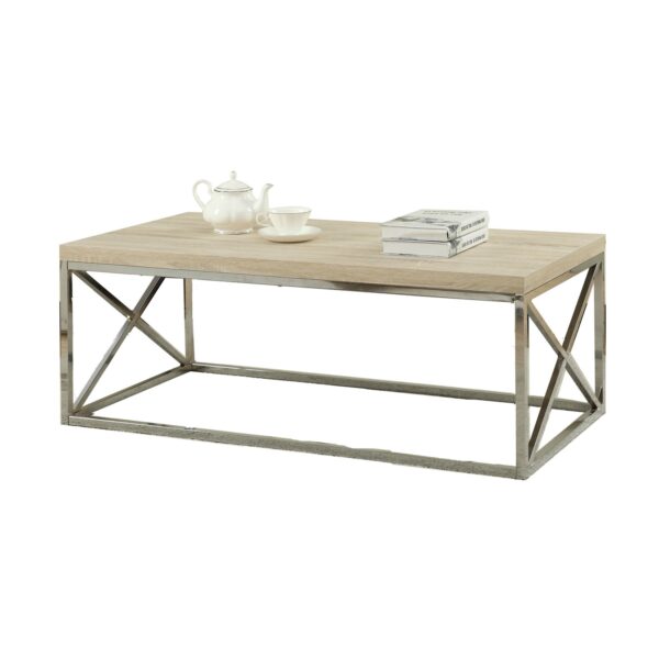 Modern Rectangular Coffee Table with Natural Wood Top and Metal Legs - Image 2
