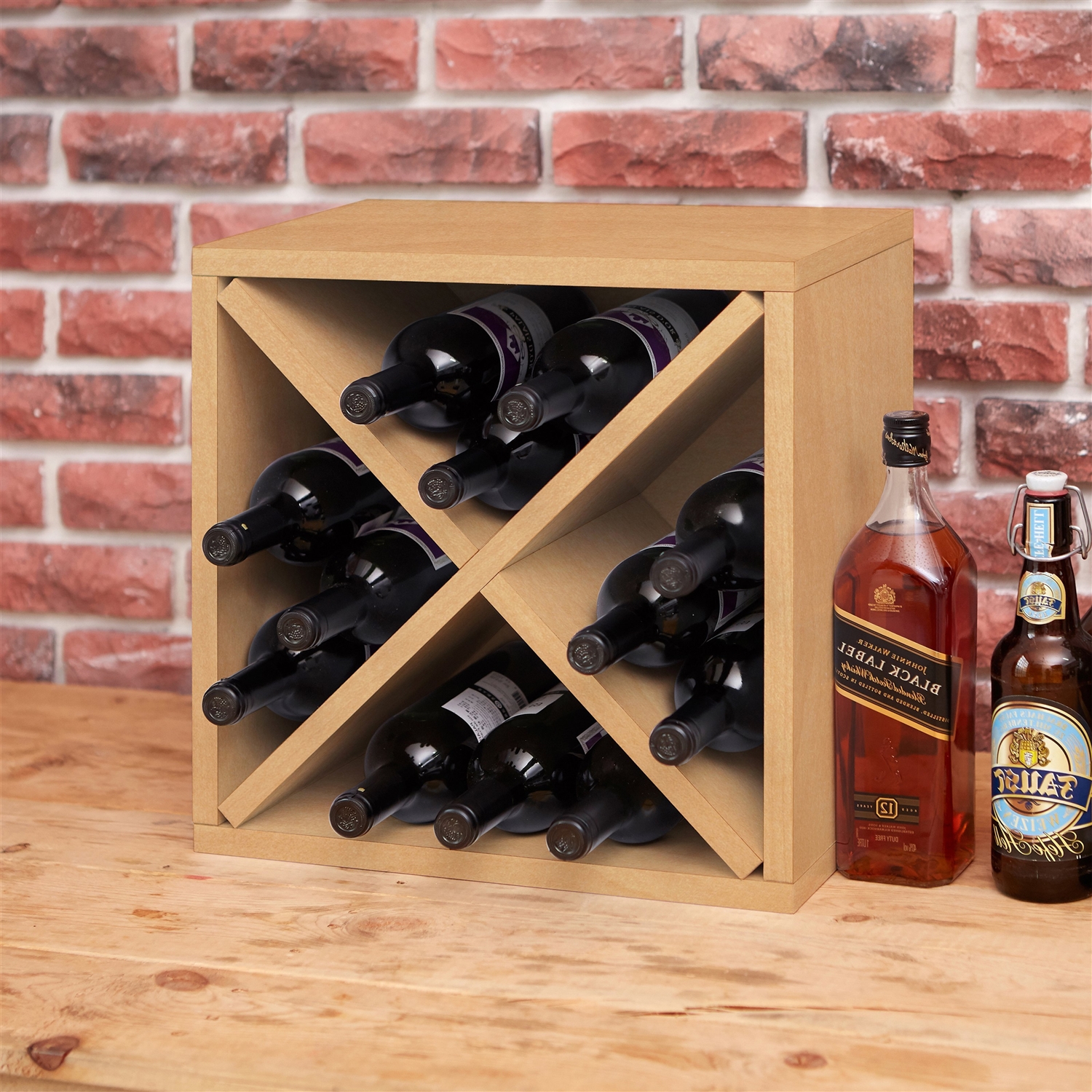 Stackable 12-Bottle Wine Rack in Natural Wood Finish - Image 2