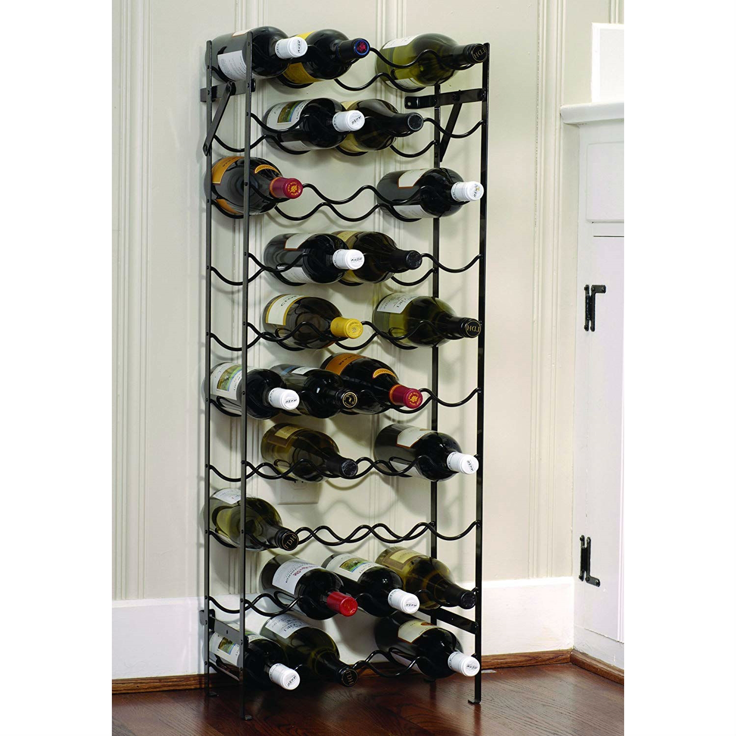 Black Metal 40-Bottle Wine Rack with Wall Anchors - Image 3