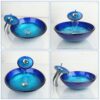 Modern Blue Glass Bathroom Vessel Sink and Faucet with Chrome Drain - Image 2