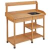 Outdoor Garden Wood Potting Bench Work Table with Sink in Light Wood Finish - Image 3
