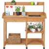 Outdoor Garden Wood Potting Bench Work Table with Sink in Light Wood Finish - Image 5