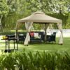 10 x 10 Ft Outdoor Gazebo with Tan Brown Polyester Canopy and Mesh Side Walls - Image 3