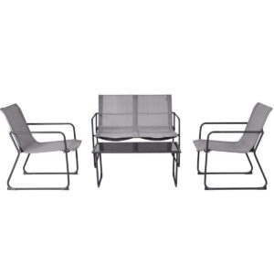 Outdoor Black Steel Frame 4-Piece Patio Furniture Set