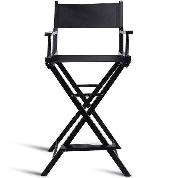 Outdoor Patio Folding Directors Chair with Foot Rest and Drink Holder in Black - Image 2