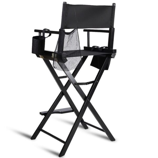 Outdoor Patio Folding Directors Chair with Foot Rest and Drink Holder in Black - Image 3