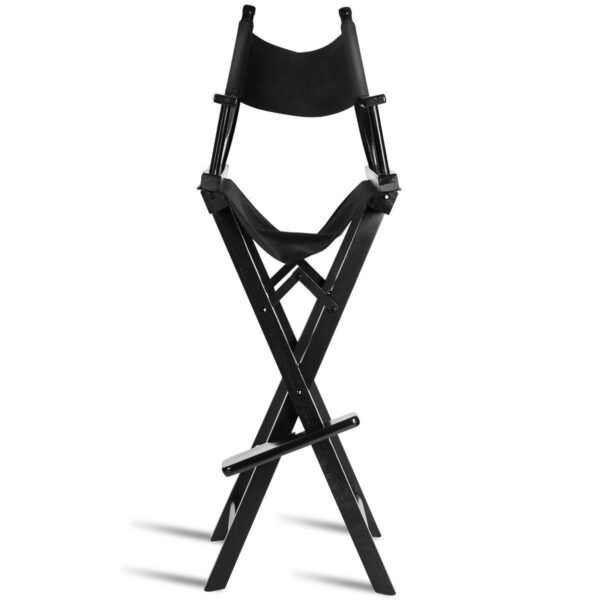 Outdoor Patio Folding Directors Chair with Foot Rest and Drink Holder in Black - Image 4
