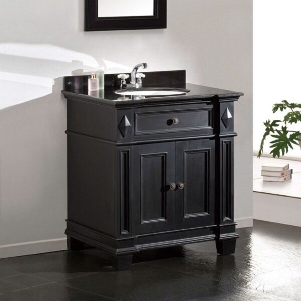 Single Sink Bathroom Vanity with Cabinet & Black Granite Countertop / Backsplash - Image 2