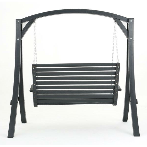 Outdoor Wooden Hanging Porch Swing with Stand in Grey Wood Finish - Image 4