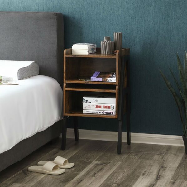 Modern Stacking Open Shelf Nightstand End Table in Medium Brown Wood Finish - Image 3