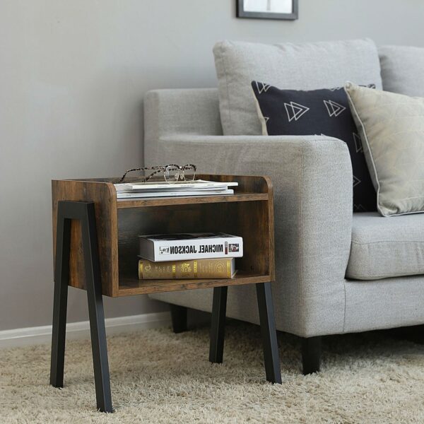 Modern Stacking Open Shelf Nightstand End Table in Medium Brown Wood Finish - Image 4