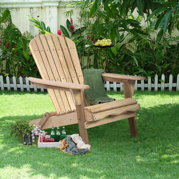 Unfinished Wood Folding Adirondack Chair Outdoor Garden Patio - Image 5