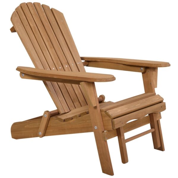 Folding Wood Adirondack Chair with Pull-Out Foot Rest Ottoman - Image 3