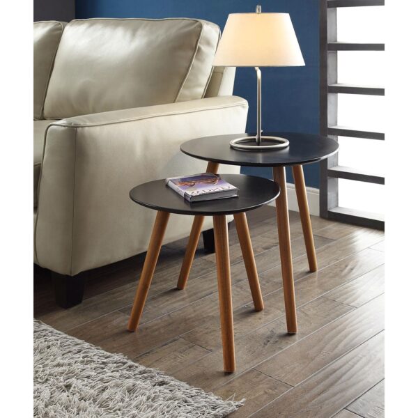 Set of 2 - Modern Mid-Century Style Nesting Tables End Table in Black - Image 3