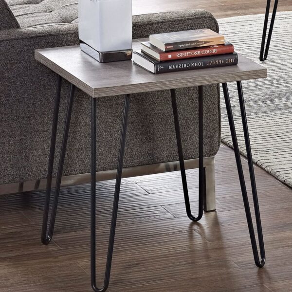 Modern Classic Vintage Style End Table with Wood Top and Metal Legs - Image 2