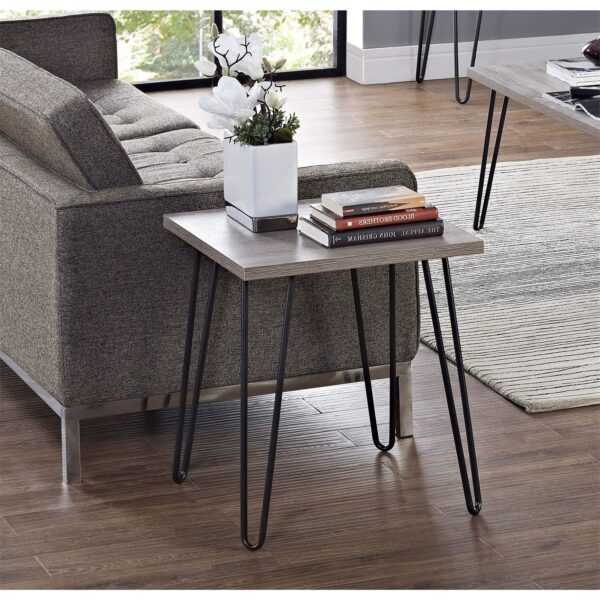Modern Classic Vintage Style End Table with Wood Top and Metal Legs - Image 3