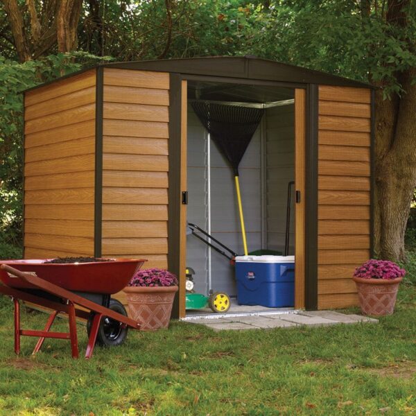 Outdoor 6-ft x 5-ft Steel Storage Shed with Woodgrain Pattern Siding - Image 2