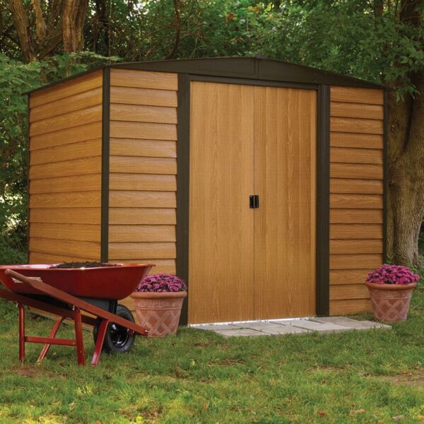Outdoor 6-ft x 5-ft Steel Storage Shed with Woodgrain Pattern Siding - Image 3