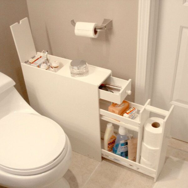 Space Saving Bathroom Floor Cabinet in White Wood Finish - Image 2
