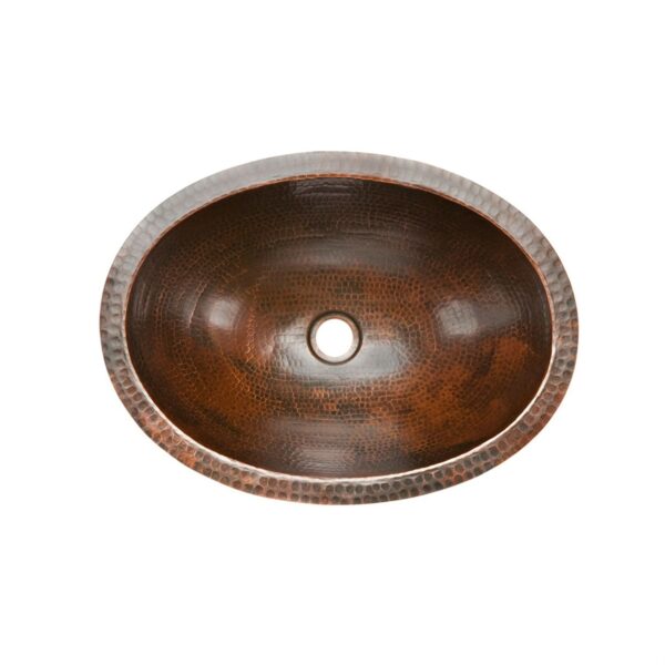 Oval Hammered Copper Bathroom Vessel Sink 17 x 12 inch - Image 2