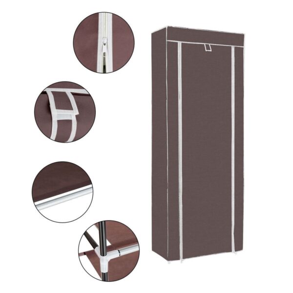 10 Tier Shoe Rack Brown Portable Closet Wardrobe Shelving Unit Fabric Cover - Image 3