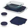 8-Piece Glass Bakeware Food Storage Set with Blue Plastic Lids - Image 2