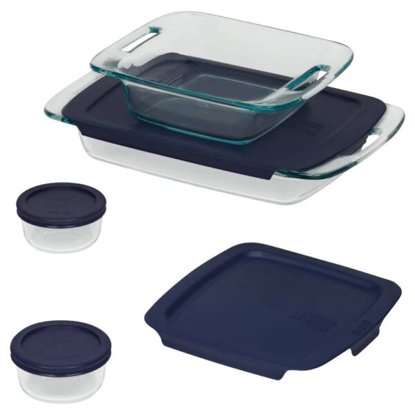 8-Piece Glass Bakeware Food Storage Set with Blue Plastic Lids - Image 2
