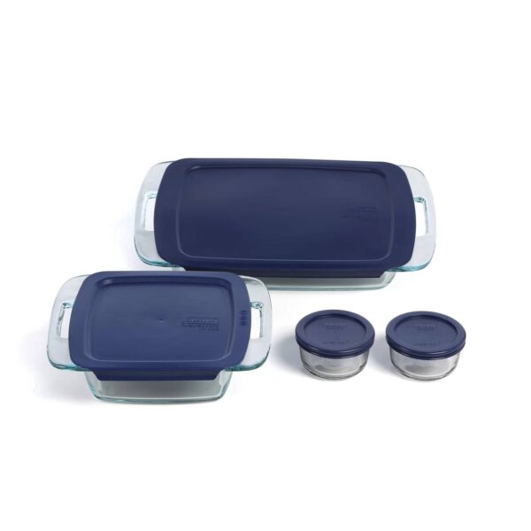 8-Piece Glass Bakeware Food Storage Set with Blue Plastic Lids - Image 3