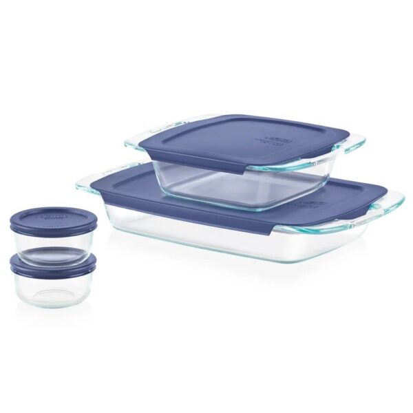 8-Piece Glass Bakeware Food Storage Set with Blue Plastic Lids - Image 4