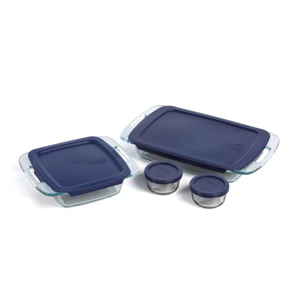 8-Piece Glass Bakeware Food Storage Set with Blue Plastic Lids - Image 5