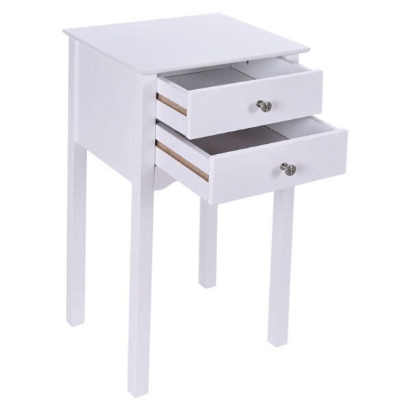 Elegant 2-Drawer End Table Nightstand Side Table in White Wood Finish - Image 3