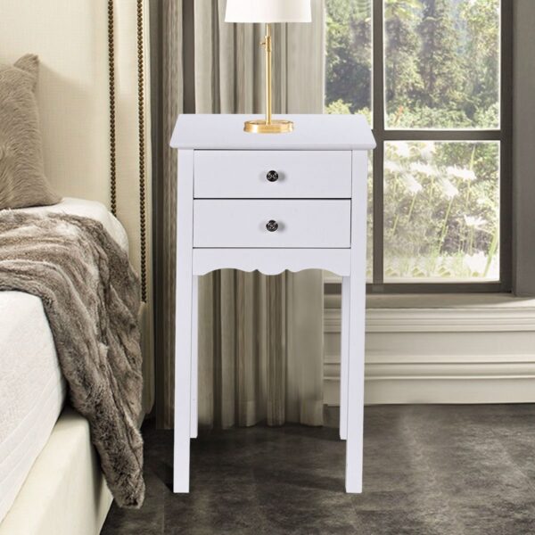 Elegant 2-Drawer End Table Nightstand Side Table in White Wood Finish - Image 4