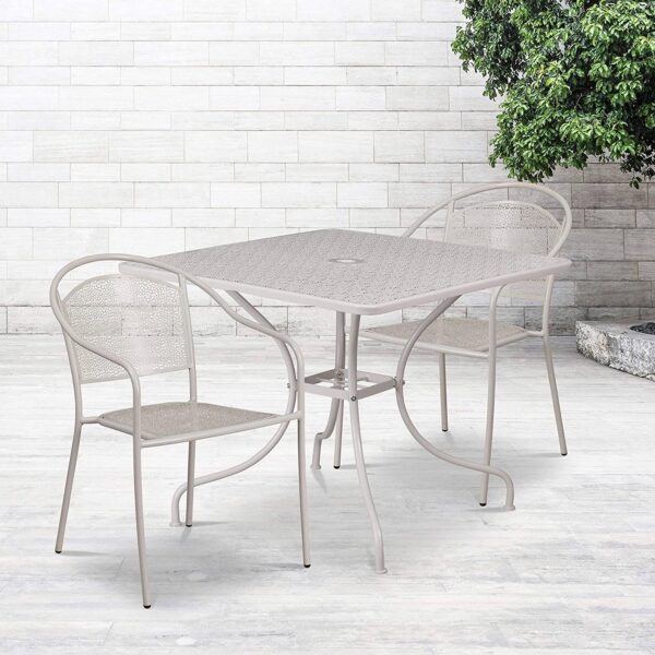 3-Piece Grey Steel Metal Outdoor Patio Furniture Set with 2 Chairs and 1 Table - Image 2