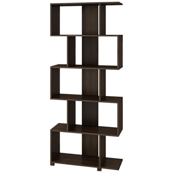 Modern Zig-Zag Bookcase with 5-Shelves in Dark Brown Finish - Image 3