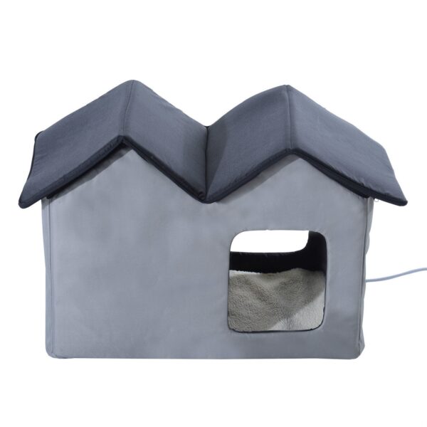 Heated Water-proof Double Wide Outdoor Cat Dog House Foldable Grey - Image 2