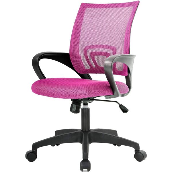 Pink Modern Mid-Back Ergonomic Mesh Office Desk Chair with Armrest on Wheels - Image 2