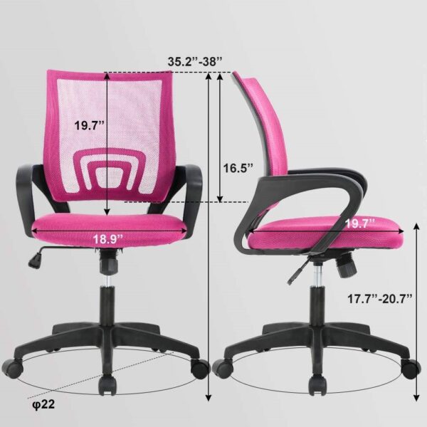 Pink Modern Mid-Back Ergonomic Mesh Office Desk Chair with Armrest on Wheels - Image 4