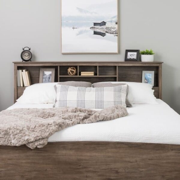 King size Bookcase Headboard in Drifted Gray Wood Finish - Image 4