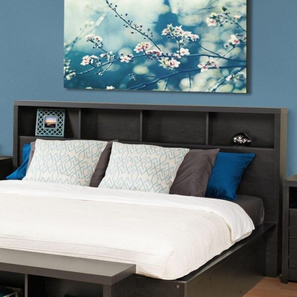 King size Bookcase Headboard in Washed Black Wood Finish - Image 2