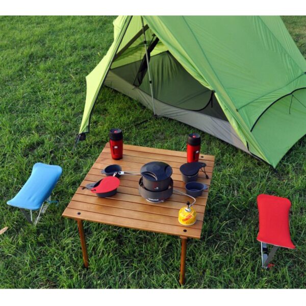 Portable Patio Table with Brown Solid Wood Top and Carry Bag - Image 3