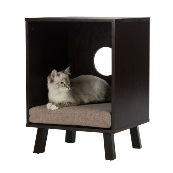 Sturdy Modern Cat Espresso End Table Cat Bed Cube Lounge - Image 2