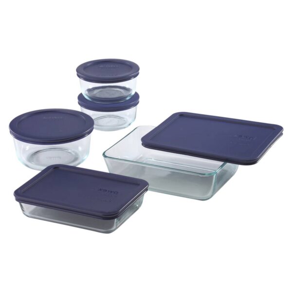 10-Piece Glass Bakeware Food Storage Set with Blue Plastic Lids Dishwasher Safe - Image 2