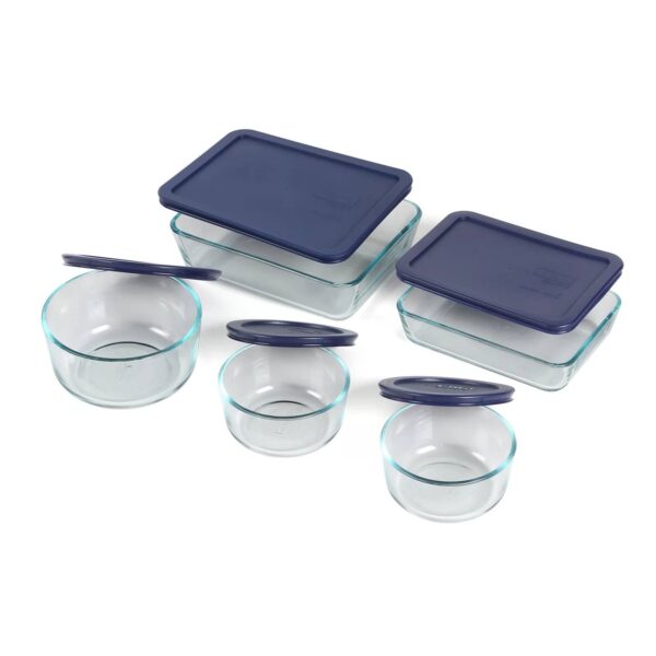 10-Piece Glass Bakeware Food Storage Set with Blue Plastic Lids Dishwasher Safe - Image 4