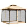 10 x 10 Ft Outdoor Gazebo with Taupe Brown Vented Canopy and Mesh Side Walls - Image 2